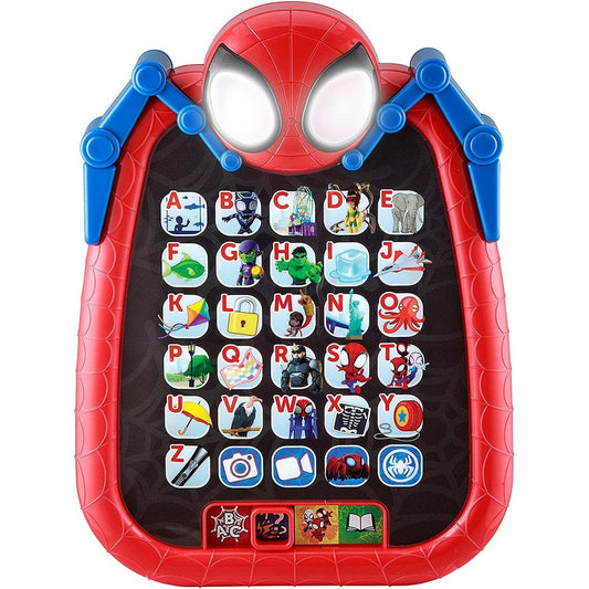 eKids Spidey and His Amazing Friends kids preschool learning tablet front view showing light up buttons