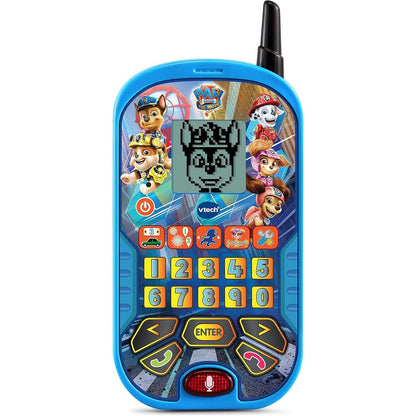 Vtech PAW Patrol learning phone blue front view showing keypad and screen.