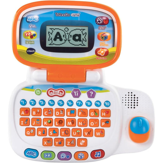 VTech Tote and Go Laptop Orange open front view showing the screen and QWERTY keyboard.