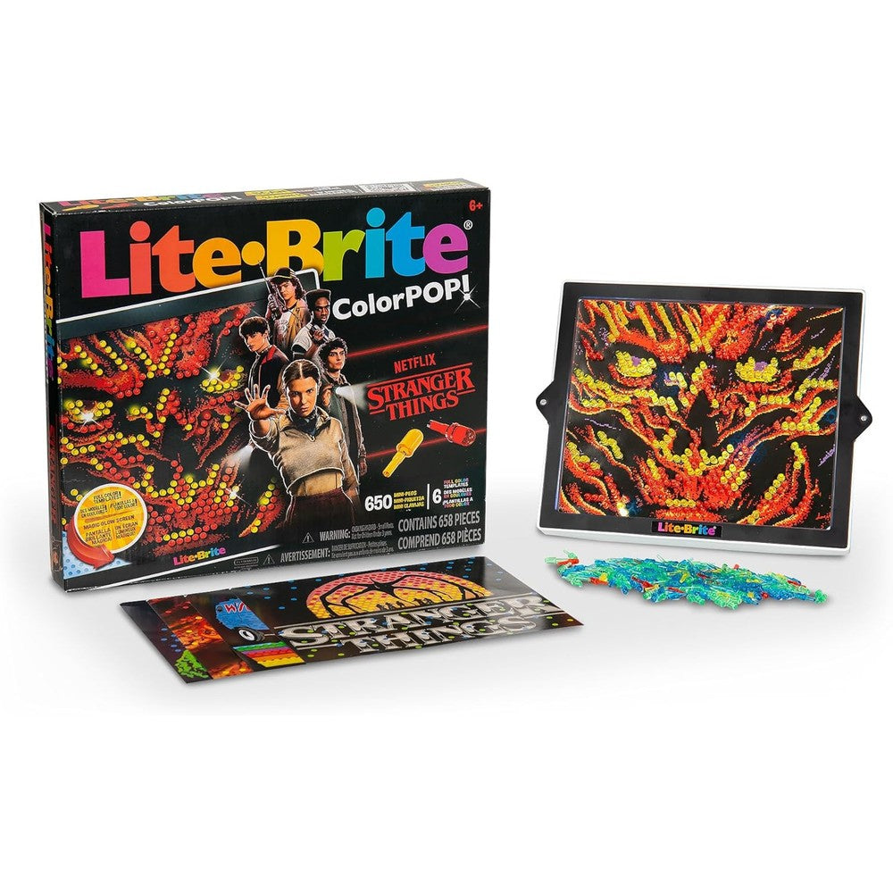 Lite-Brite Color Pop Stranger Things Edition creative toy front view displaying a glowing retro light design.