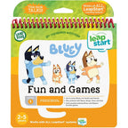 LeapFrog LeapStart Bluey Fun and Games interactive activity book front view showcasing main characters