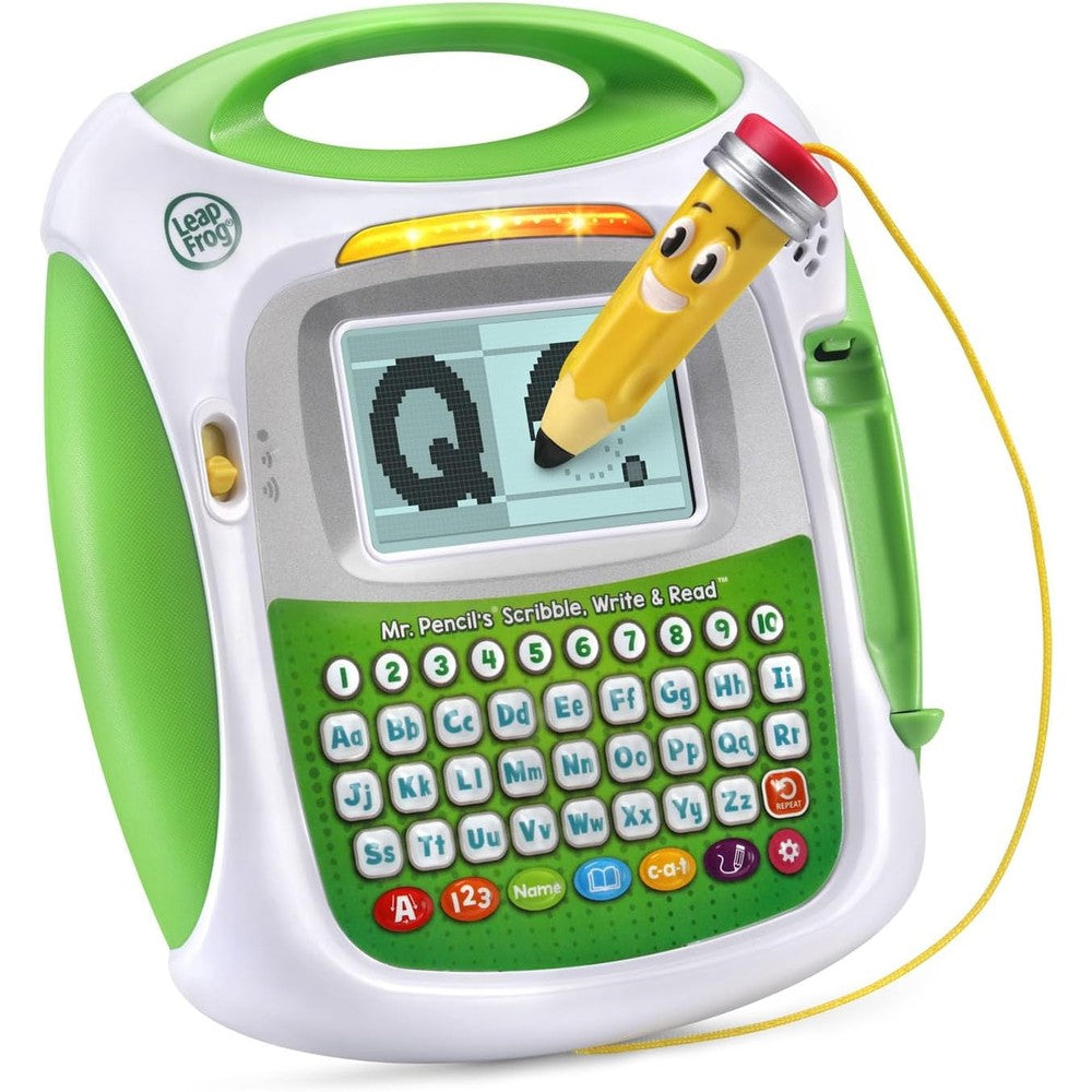 LeapFrog Mr Pencil Scribble Write and Read green educational toy front view showing interactive touch screen