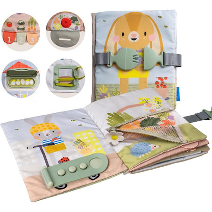 Taf Toys Montessori busy book front cover showing sensory activities