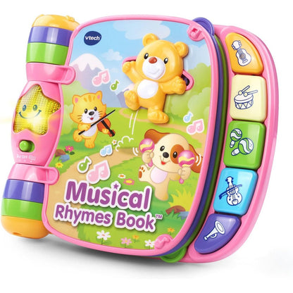 VTech Musical Rhymes Book Pink front view interactive learning toy.