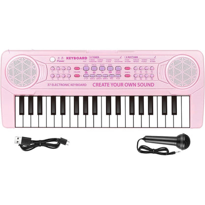 M SANMERSEN kids piano keyboard front view in pearly pink color showing 37 keys
