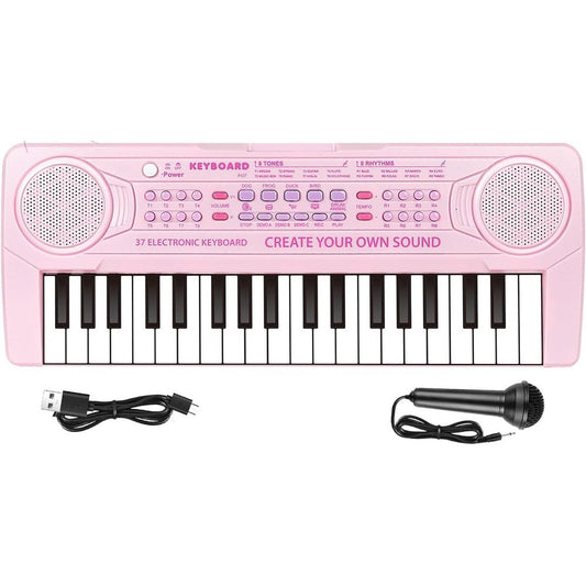 M SANMERSEN kids piano keyboard front view in pearly pink color showing 37 keys