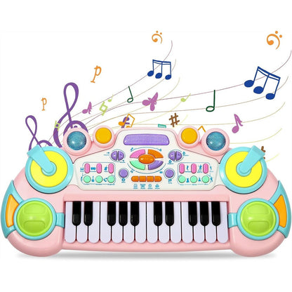 Cozybuy toddler piano toy keyboard in pink princess theme shown from the front angle.