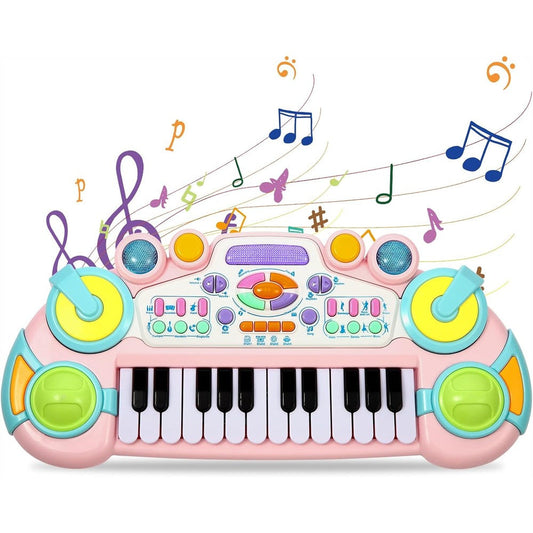 Cozybuy toddler piano toy keyboard in pink princess theme shown from the front angle.