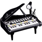 Love&Mini Toddler Piano Black front view showing 24 keys and detachable microphone setup