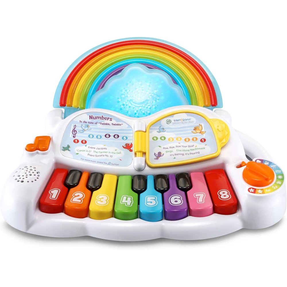 LeapFrog Learn and Groove Rainbow Lights Piano front view showing multicolor keys and light-up cloud face.