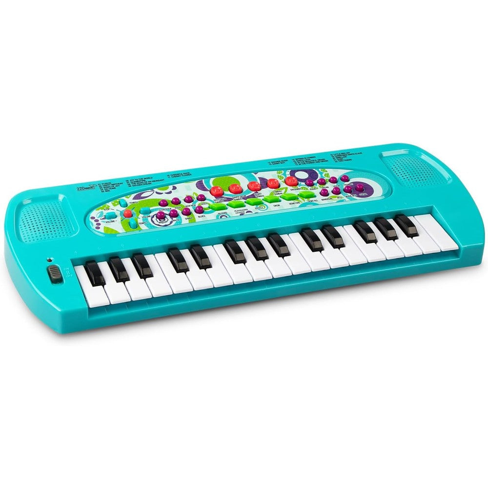 Raimy mini keyboard piano for kids blue front view showcasing thirty-two keys