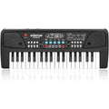 LeeQee Black 37 Keys Kids Piano Keyboard front view showing electronic musical keys and included mini microphone