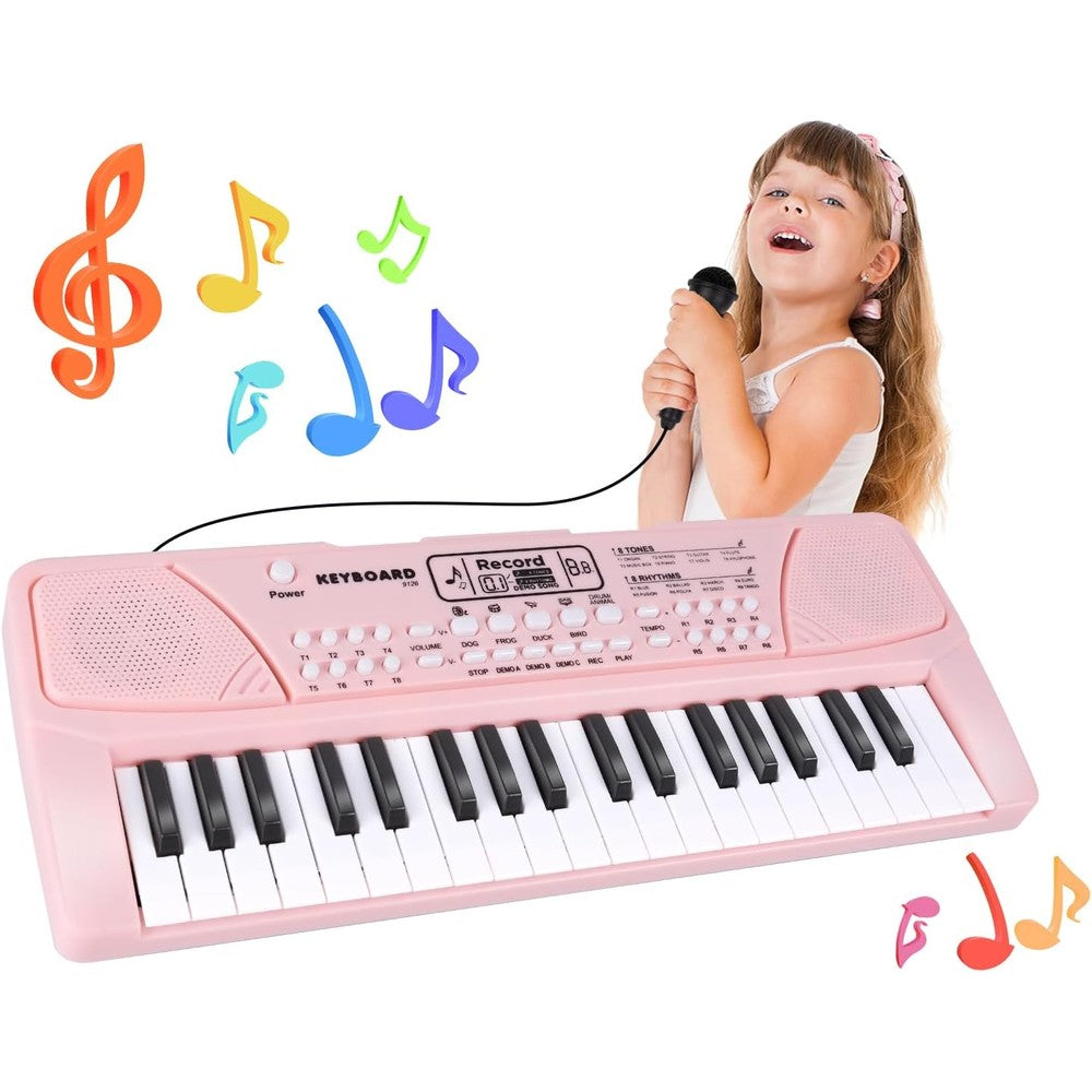 M SANMERSEN upgraded kids piano keyboard front view in bright pink color