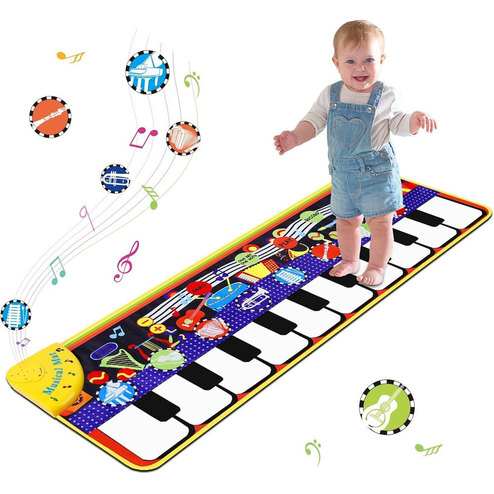 M SANMERSEN musical piano mat for toddlers front view displaying colorful keyboard keys and instrument buttons