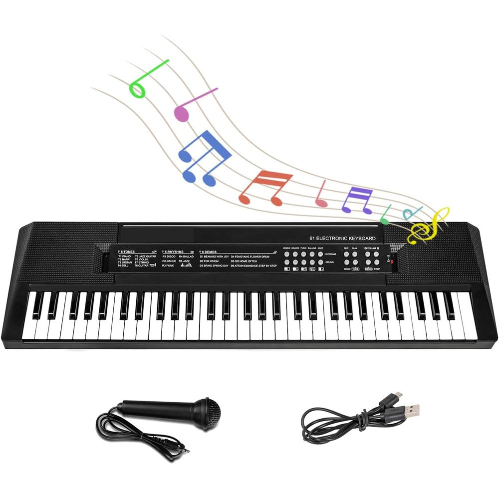 M SANMERSEN 61 key kids electronic piano keyboard front view with microphone