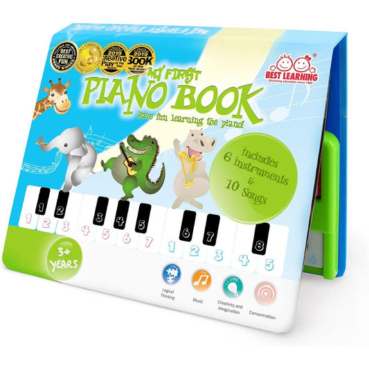 BEST LEARNING My First Piano Book educational musical toy front view showcasing the twenty key colorful keyboard and open illustrated songbook.
