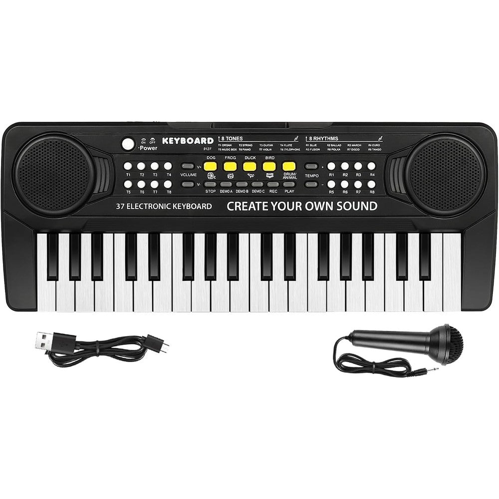 Kavana kids keyboard piano front view showing 37 black and white musical keys