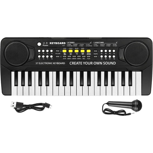 Kavana kids keyboard piano front view showing 37 black and white musical keys
