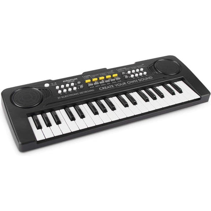 aPerfectLife kids piano keyboard 37 keys black front view showing keys and control buttons