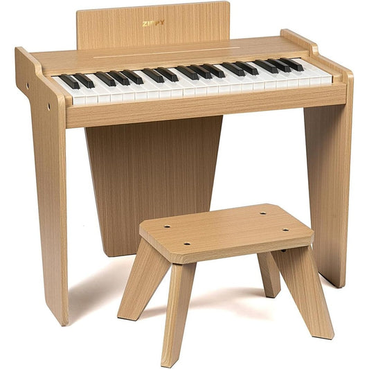 ZIPPY kids piano keyboard 37 keys digital piano front view with oak wood finish and matching bench
