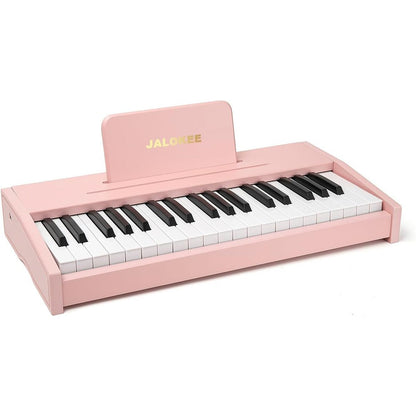JALOKEE kids wooden digital piano keyboard in pink front view