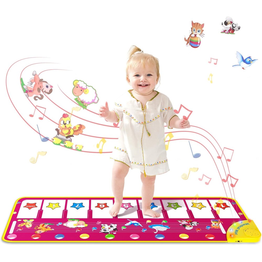 M SANMERSEN floor piano mat purple front view showing musical keyboard and animal graphics