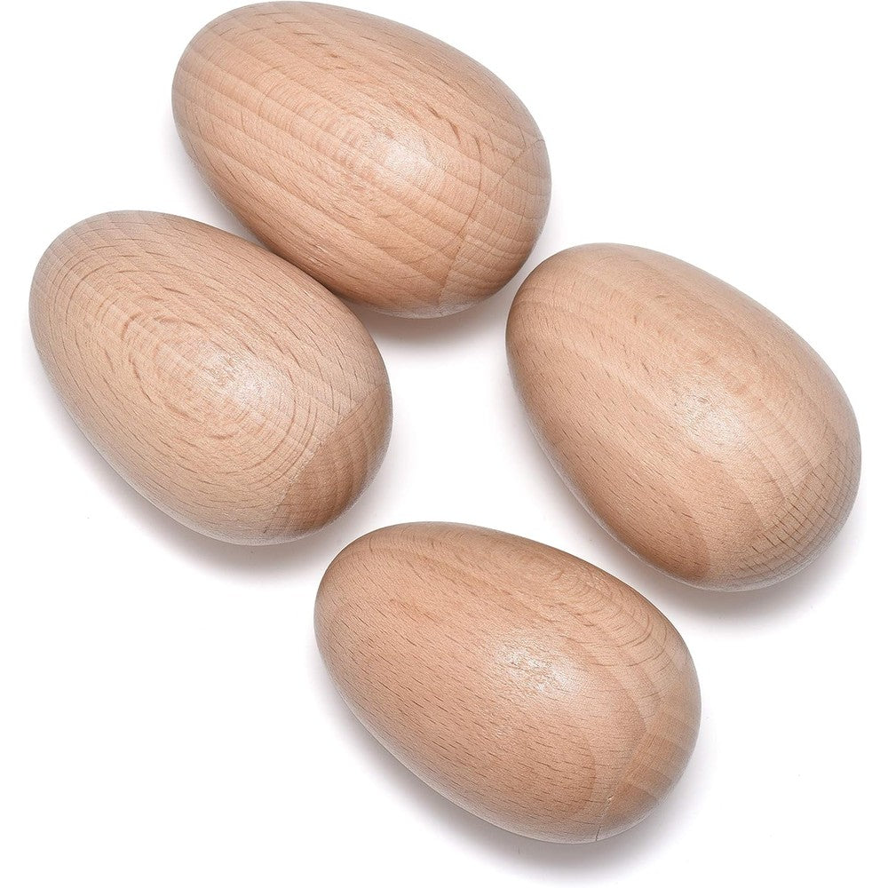 MGTECH 4 pieces wood egg shakers set front view showing natural wood grain finish
