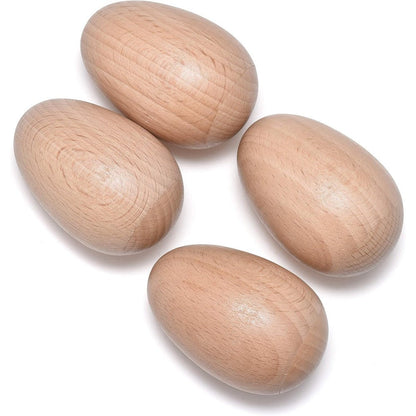 MGTECH 4 pieces wood egg shakers set front view showing natural wood grain finish