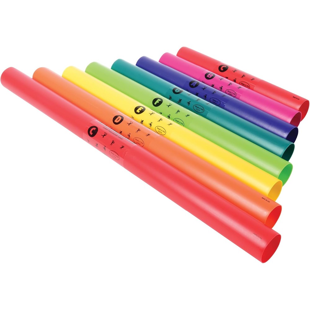 Constructive Playthings Boomwhackers music tubes diatonic set front view showcasing eight distinct colors