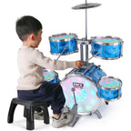 Captain Chaowing kids drum set front view showing five colorful jazz drums and top cymbal