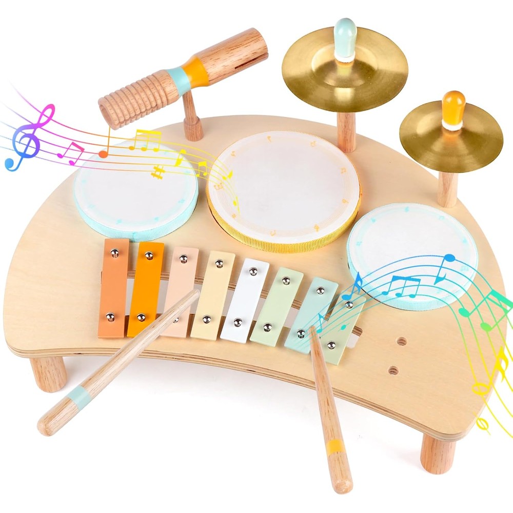 Rmischolar kids drum set montessori musical instruments front view