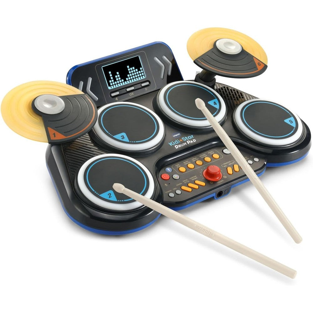 VTech Kidi Star Drum Pad Black front view showing light up pads and control buttons