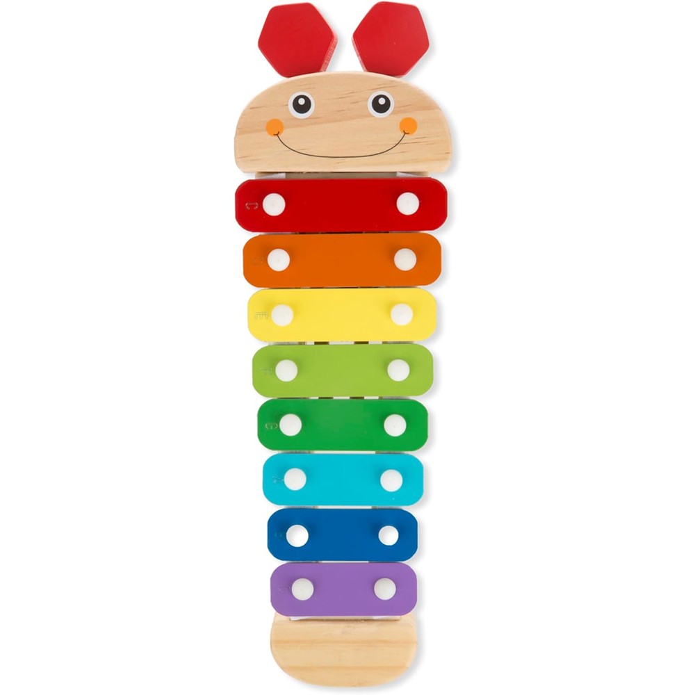 Melissa & Doug Caterpillar Xylophone front view showing eight colorful octave keys.