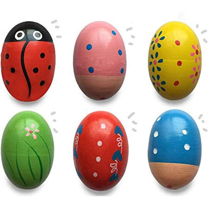 JoFAN wooden percussion musical shake eggs six count front view set showing assorted bright colors