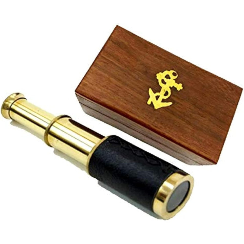 Thor Instruments brass handheld telescope front view extended on display