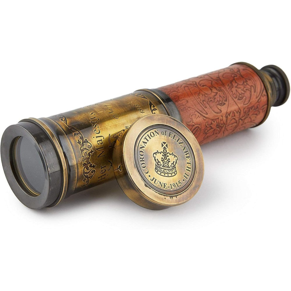 Super7One Handcrafted Brass Telescope front view displayed on a luxury office desk.