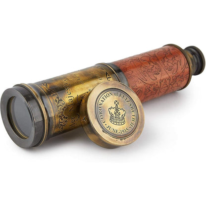 Super7One Handcrafted Brass Telescope front view displayed on a luxury office desk.