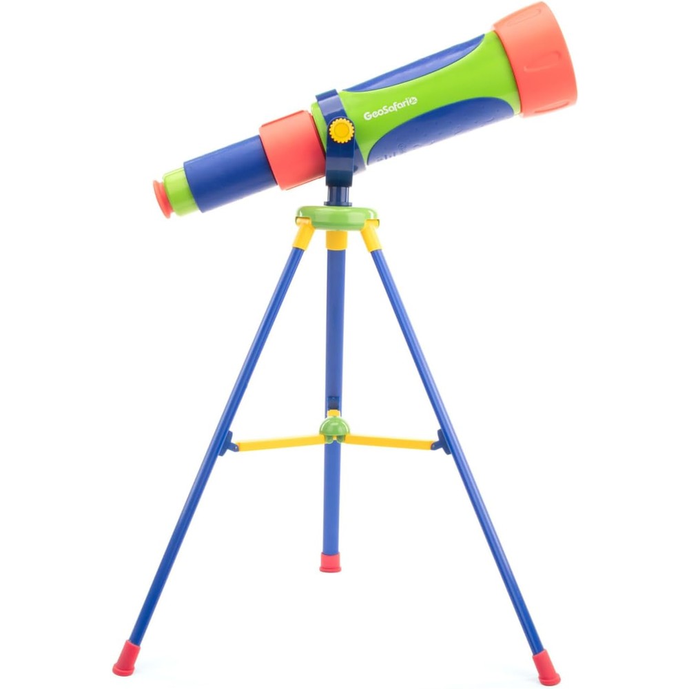 Educational Insights GeoSafari Jr. My First Telescope front view on tripod showing the dual eyepiece design.
