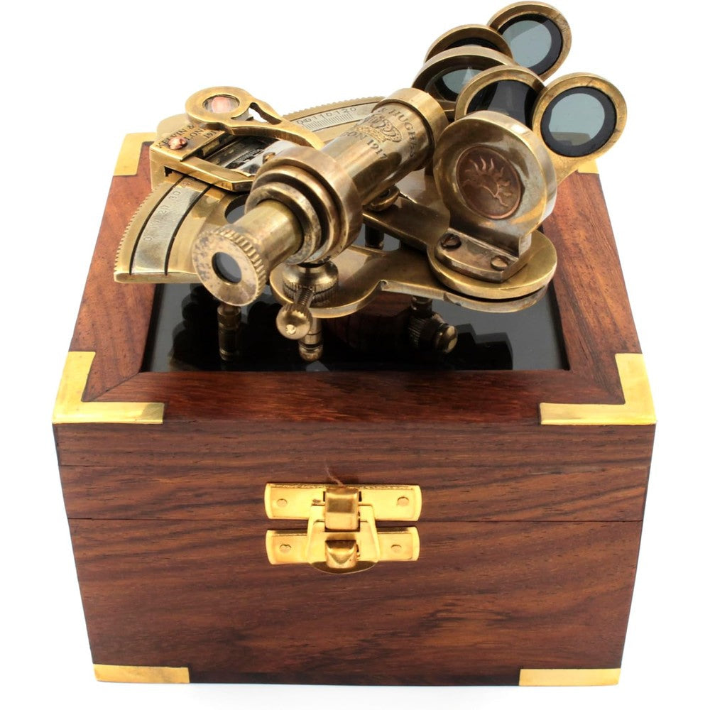 OCEAN REPLICAS nautical bronze sextant front view showcasing solid brass construction and antique finish.