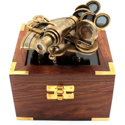 OCEAN REPLICAS nautical bronze sextant front view showcasing solid brass construction and antique finish.