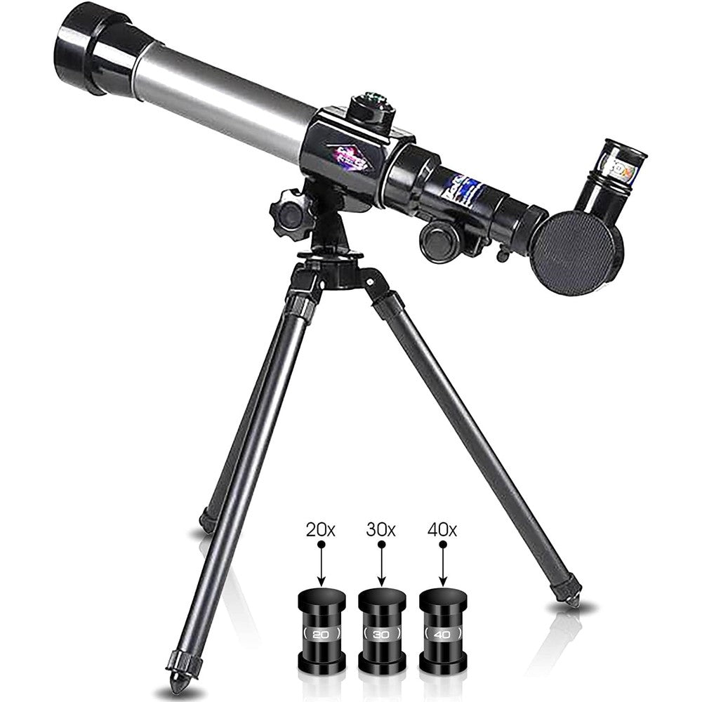 ArtCreativity kids telescope for beginners front view showing the optical tube assembly mounted on a tabletop tripod