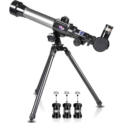 ArtCreativity kids telescope for beginners front view showing the optical tube assembly mounted on a tabletop tripod