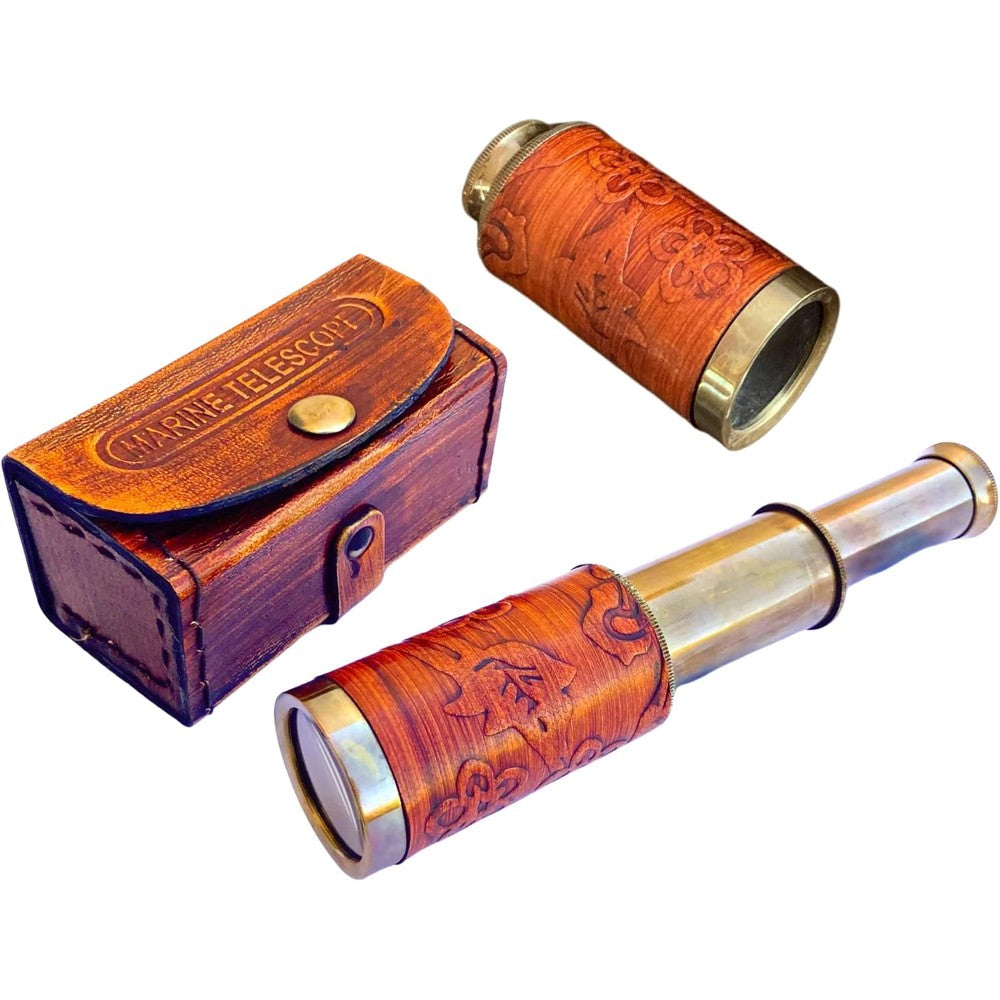 Khybex International handheld brass telescope front view showing fully extended spyglass body.