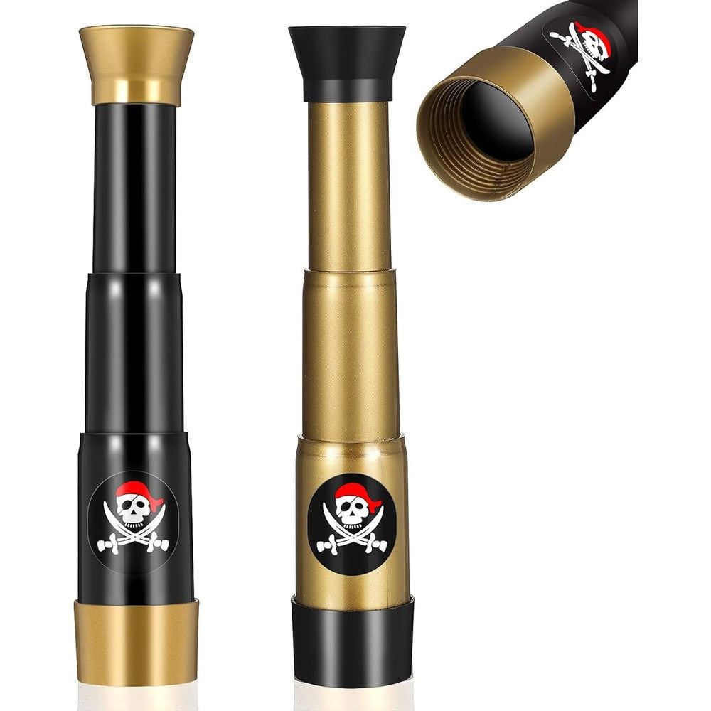 Gejoy plastic pirate telescope toy pack showing both bronze and black variants in front view.