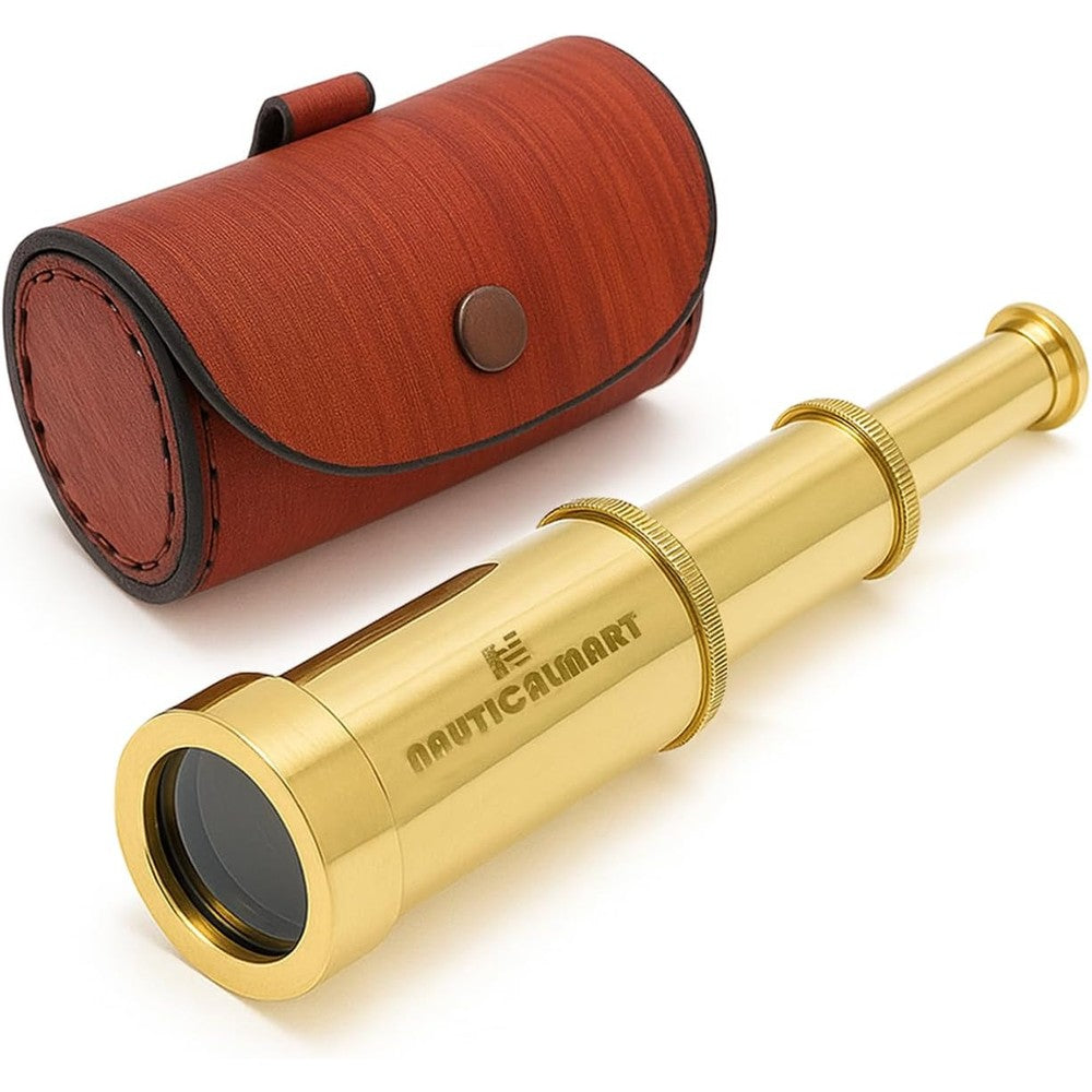 NauticalMart solid brass handheld telescope front view extended showing antique finish
