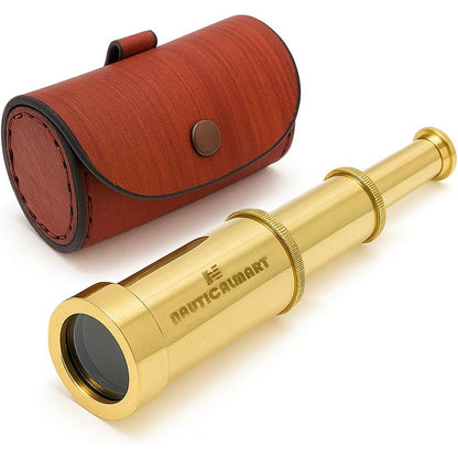 NauticalMart solid brass handheld telescope front view extended showing antique finish