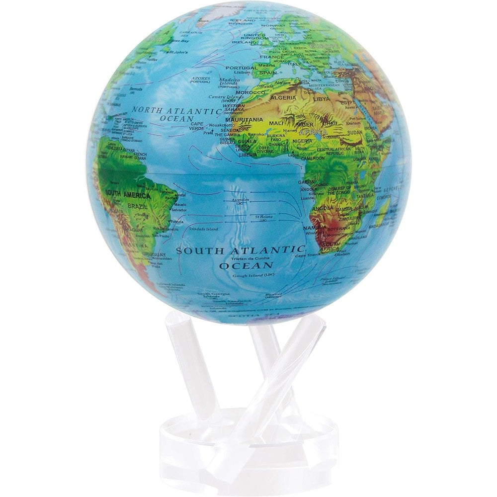 MOVA Globe Ocean Blue Relief Classic 4.5 inch front view on desk