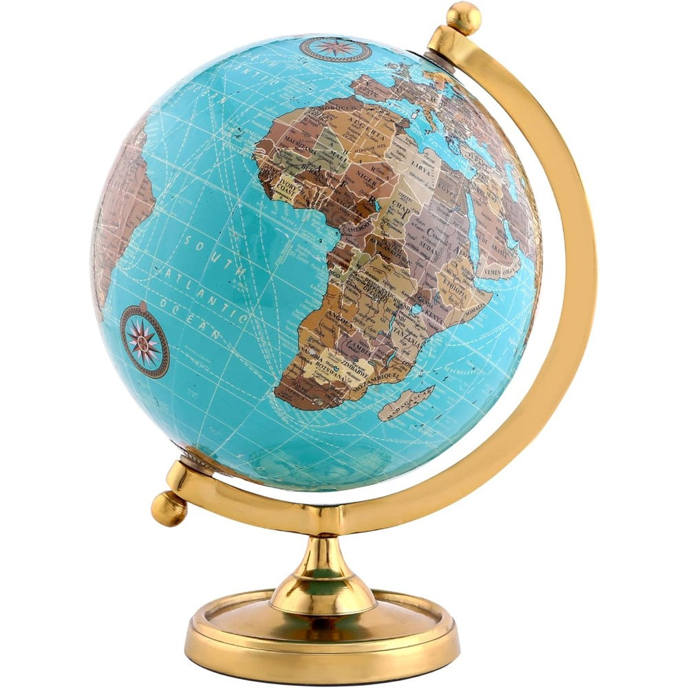 Rely+ 6-inch rotating earth globe with gold stand front view