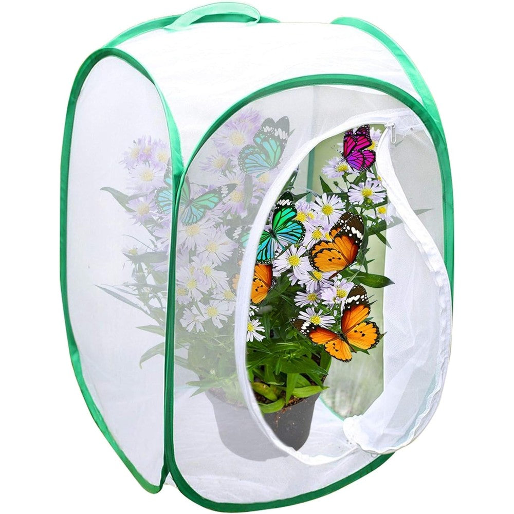 SunGrow foldable butterfly habitat front view showing green mesh panels