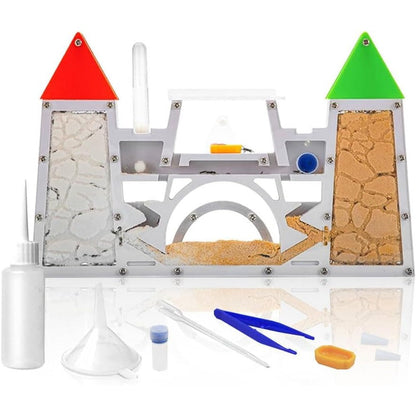 Elnmlht ant farm kit for kids front view showing red and green towers with sand